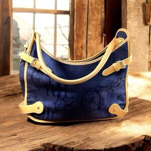 Ralph Lauren RLL Blue brown Leather Buckled Equestrian Horse Purse Shoulder Bag
